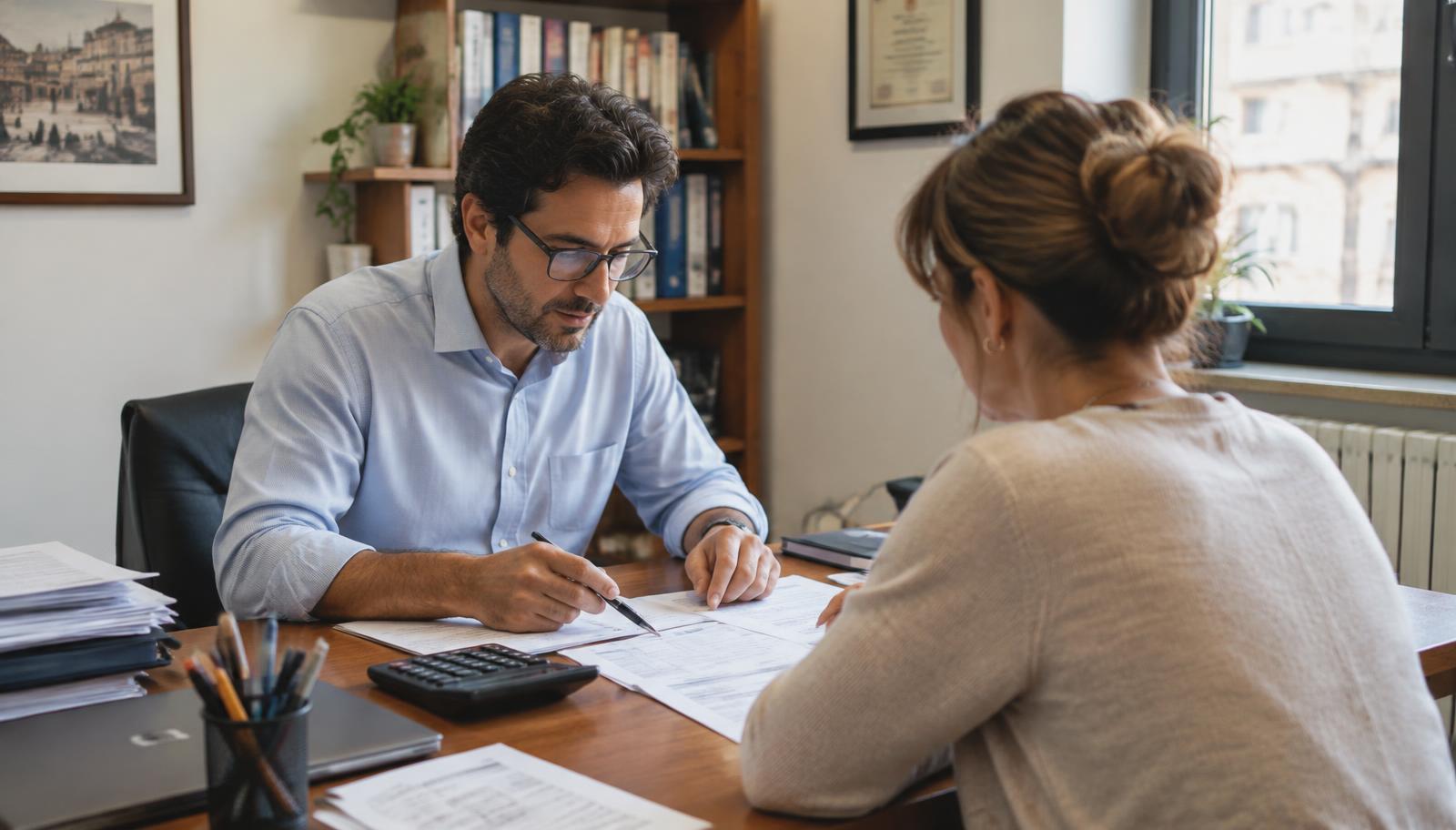 Consulente fiscale compila una dichiarazione insieme a una cliente