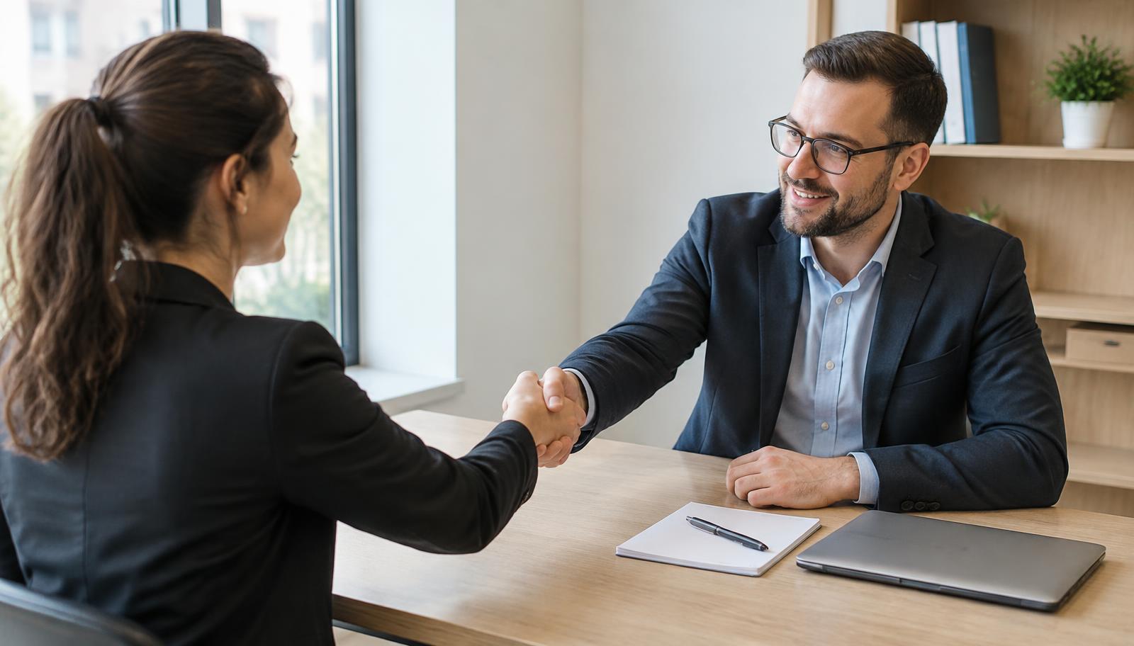 Stretta di mano tra un collaboratore e un responsabile in ufficio