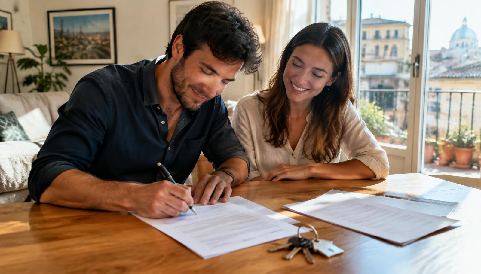 Coppia firma un contratto di locazione a casa